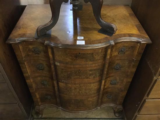 Banded burr walnut shaped serpentine fronted chest of drawers